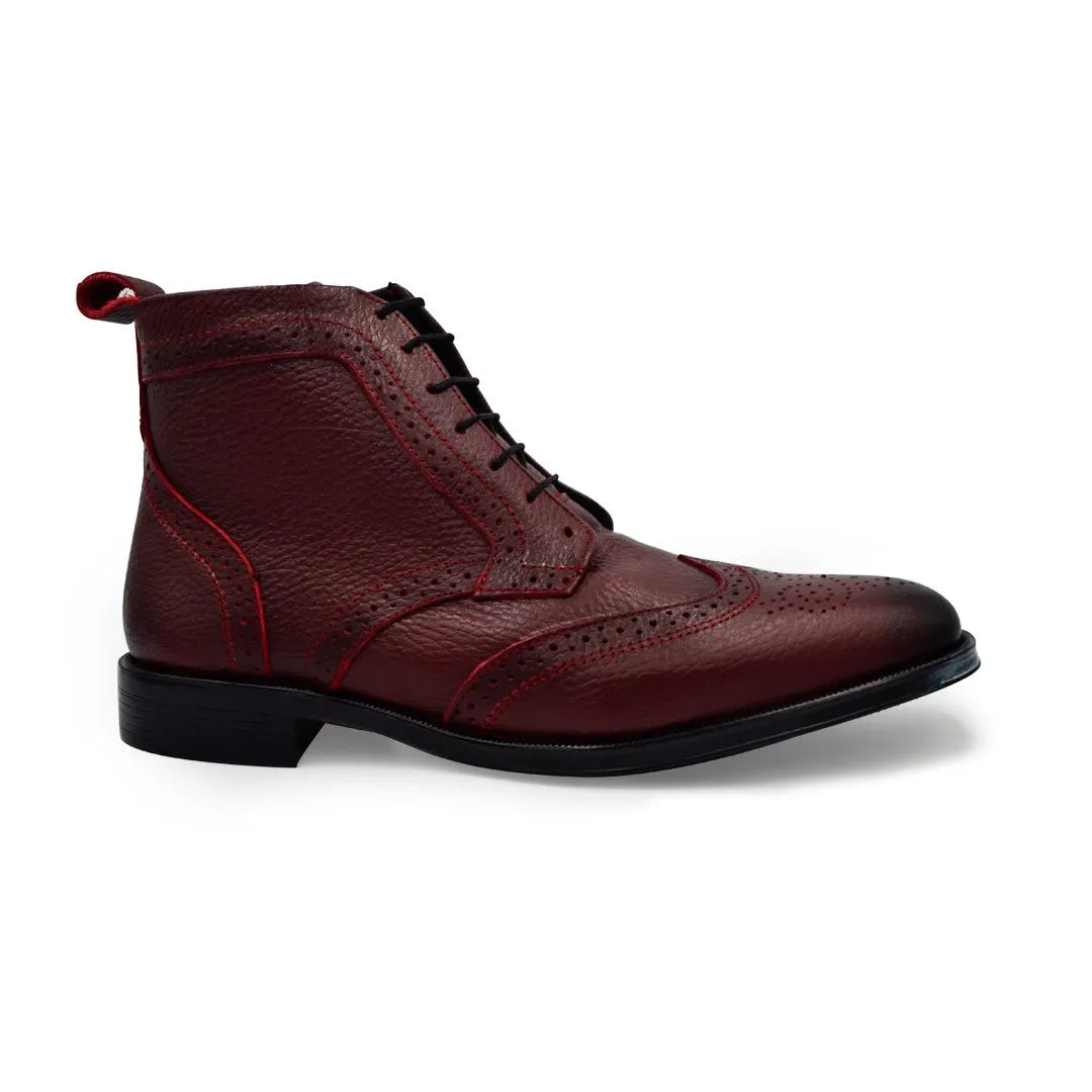 Bota Bostoniana De Vestir Color Vino Para Hombre 100% Piel