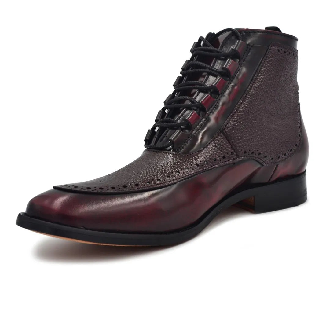 Bota Bostoniana Brogue elegante Color Vino Para Hombre