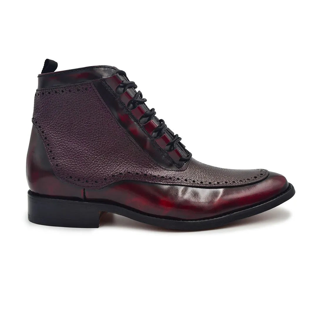 Bota Bostoniana Brogue elegante Color Vino Para Hombre