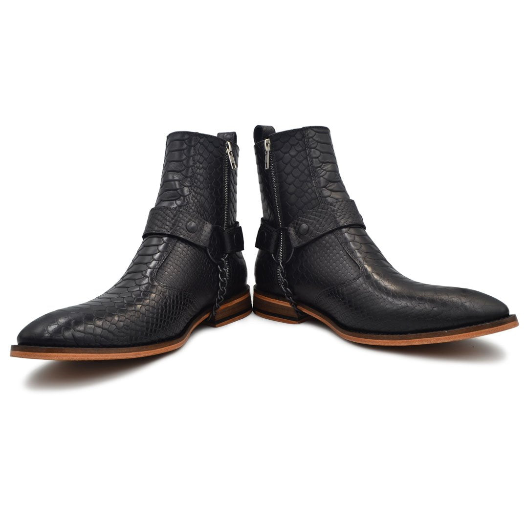 Botin Caballero Piel Grabada en forma de Python Suela cuero acabado estilo dh