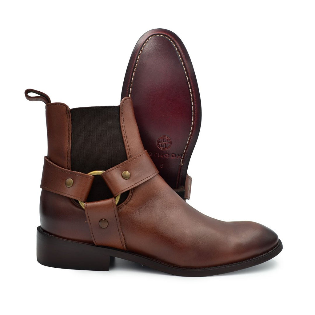 Bota Chelsea Café En Piel Para Hombre Con Arnés