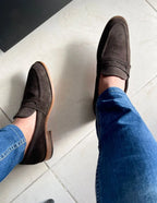 Mocasines Penny en piel Gamuza suave con mezclilla