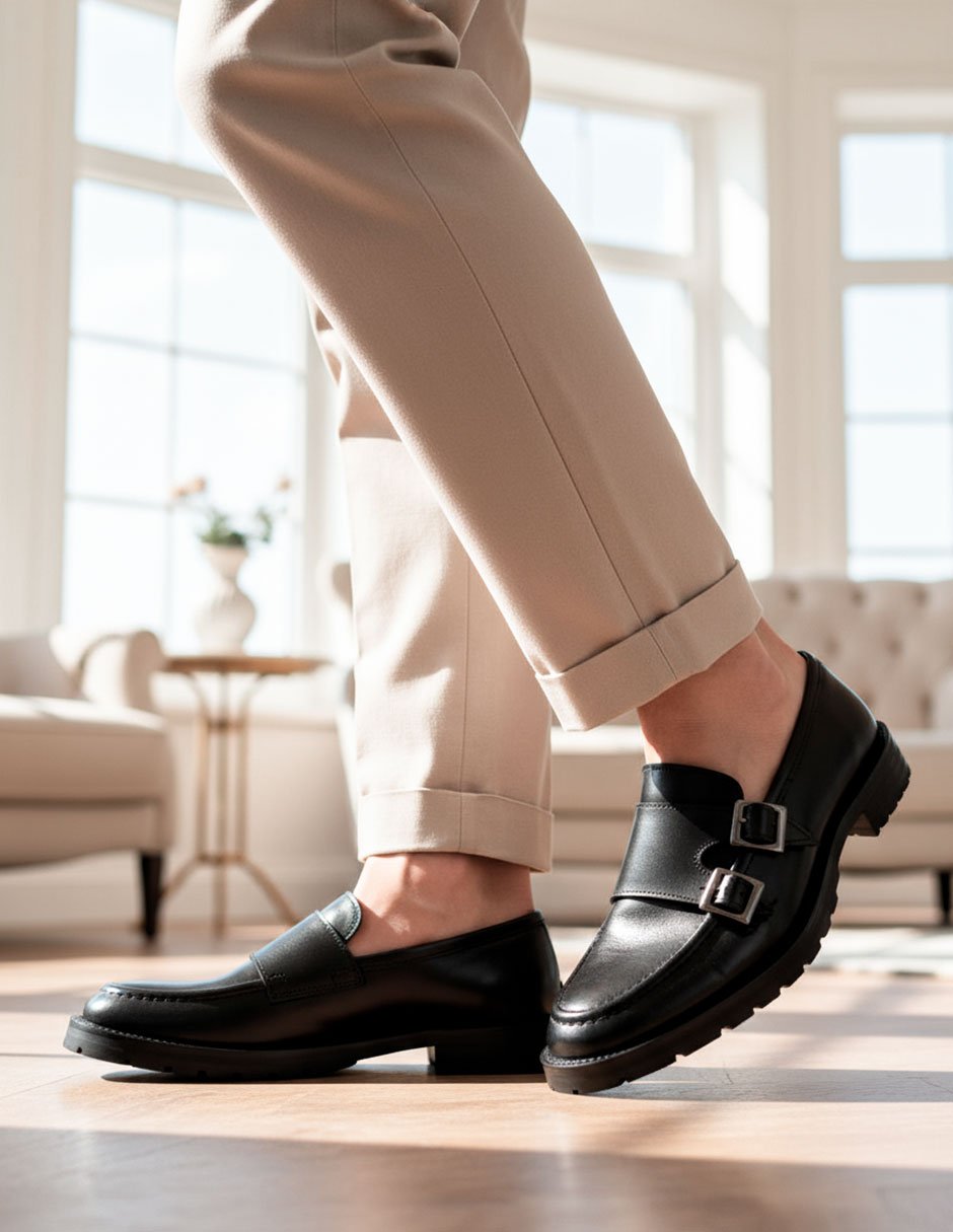 Mocasín Doble Hebilla Negro