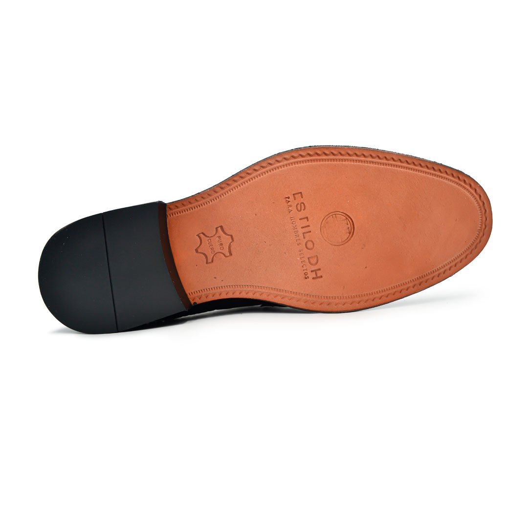 Mocasines Loafer Negro piel Grabada suela cuero