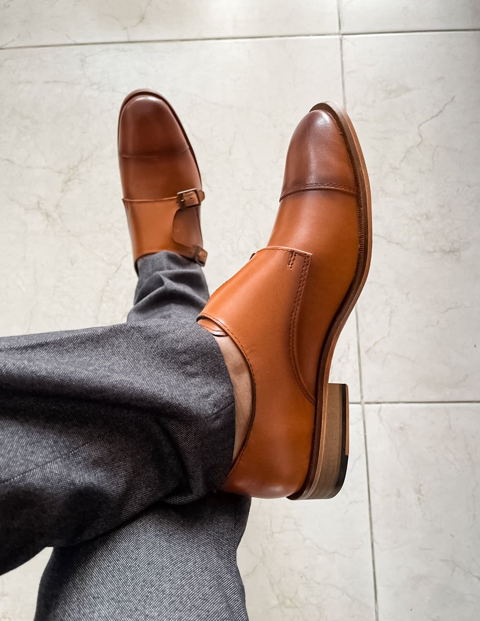 Zapato Casual Caballero Color Miel Doble Hebilla Miel estilo dh