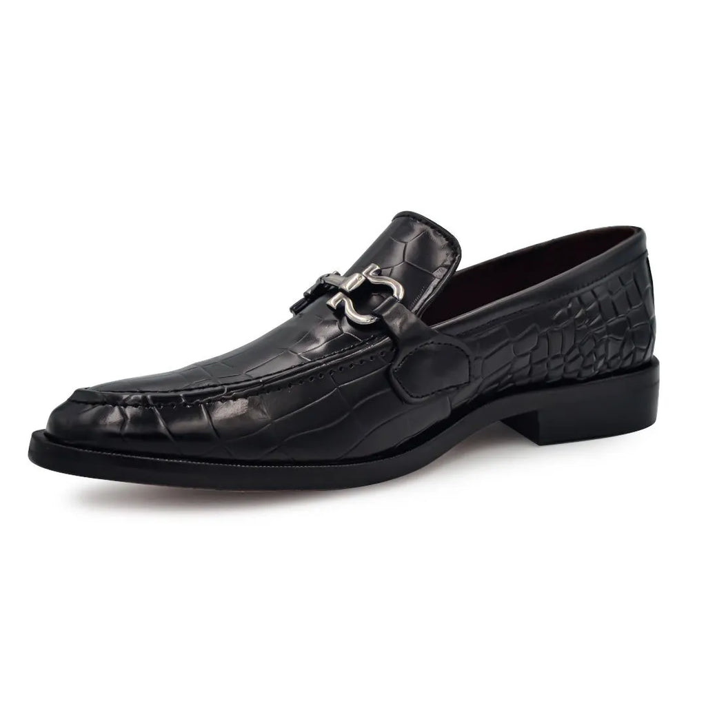 Mocasín negro hombre piel grabada