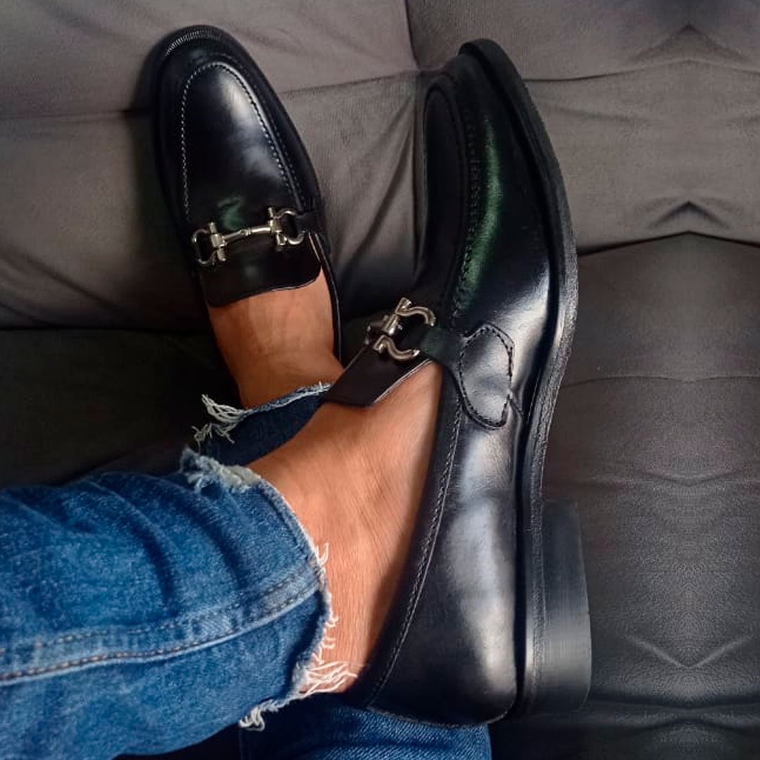 Zapatos Hombre Mocasines Penny Loafer Antifaz color negro Estilo DH