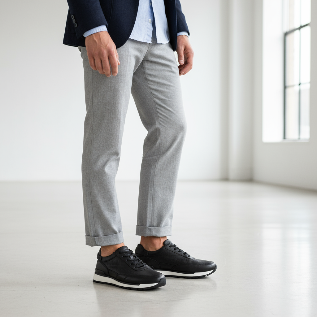 Sneakers Casuales Hombre Negros Piel Urbana | Tenis Comodos Suela Blanca Antiderrapante